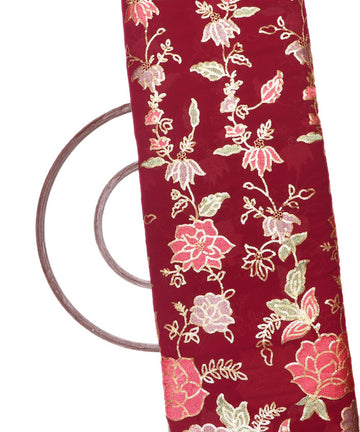 Wine Color Floral Print Sequin Georgette Embroidery Fabric